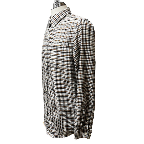 LL Bean Wrinkle Resistant Brown/Black Plaid L/S Button-Up Shirt Size Medium Tall - Picture 2 of 3